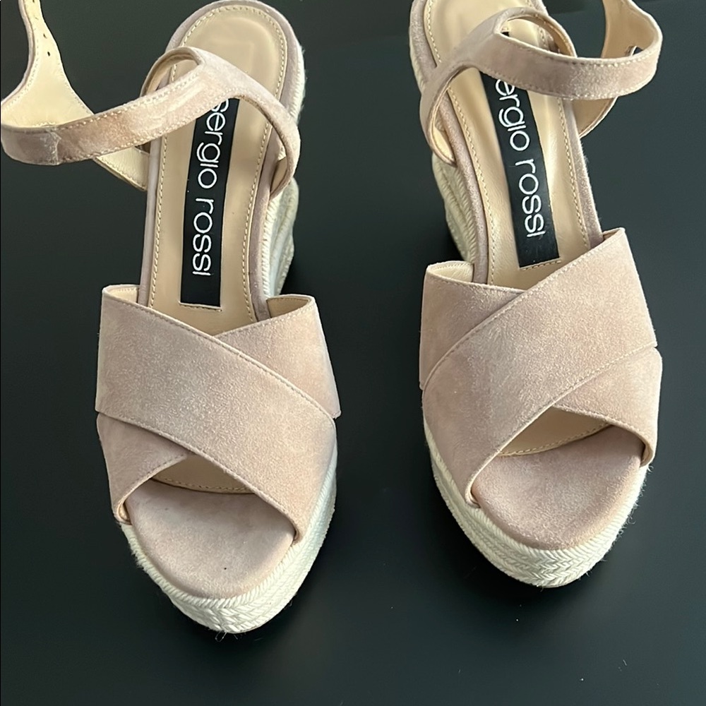 Sergio Rossi Beige Wedge Sandals